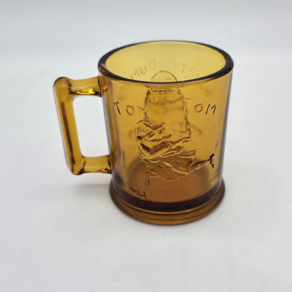 Vintage Tiara Glass Amber Glass Nursery Rhyme Set Cup Bowl FLAW - Picture 5 of 6